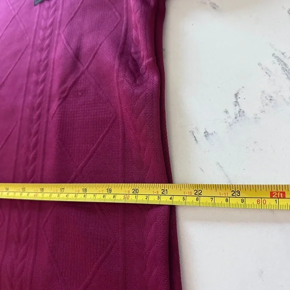 Regular Fit Patched Detail Textured Knit Long Sleeve Round Burgundy Neck Top L - Picture 12 of 14